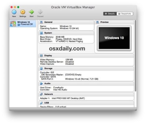 VirtualBox Manager